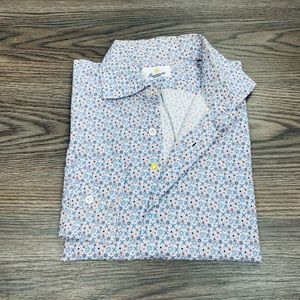 Giannetto Blue & Coral Floral Flower Shirt L